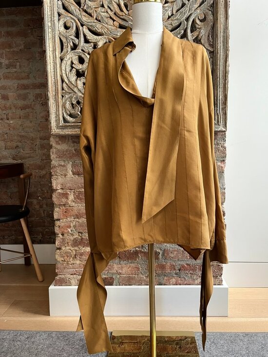 Lanvin Tops - Lanvin Bronze Silk Draped Tie-Neck Blouse - Size 36 (US 4)